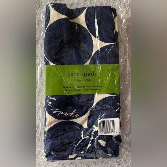 NWT, kate spade New York Joy Dot 4 pk Napkin Set in navy blue and creamy white - Picture 1 of 4